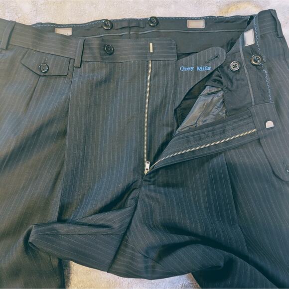 Mens Navy Pinstripe Dress Trouser Pants Blokecore Suspender Buttons Dapper 38R - Picture 4 of 7